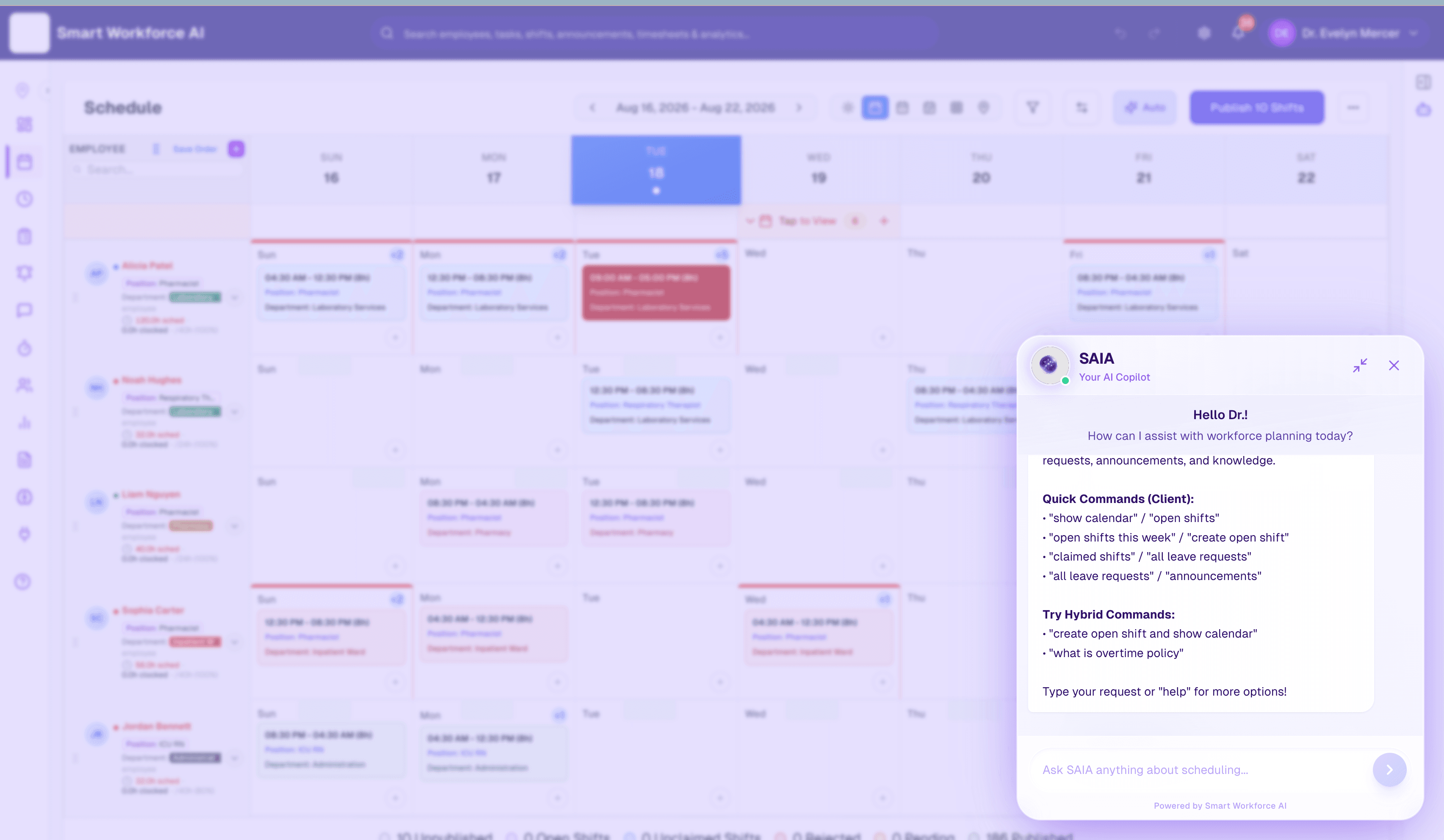 SAIA answering scheduling questions inside Smart Workforce AI